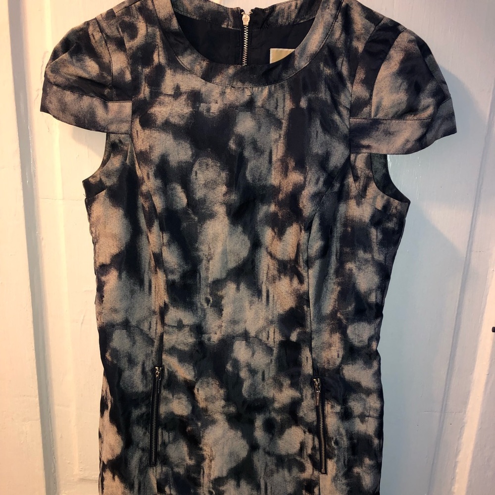 Michael Kors 6 metallic blue silver cocktail dress